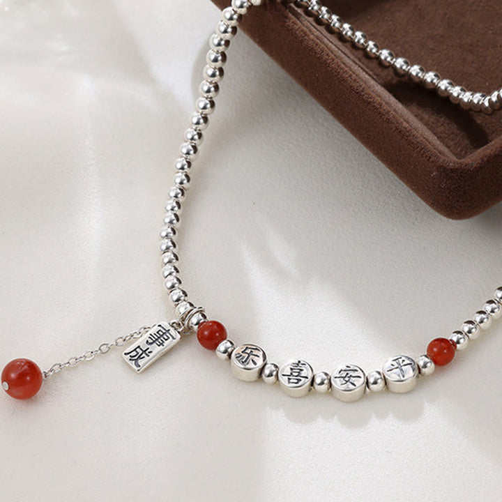 Buddha Stones925スターリングシルバー 小さなビーズ レッドアゲート 平和と喜びの祝福アンクレット - image 9