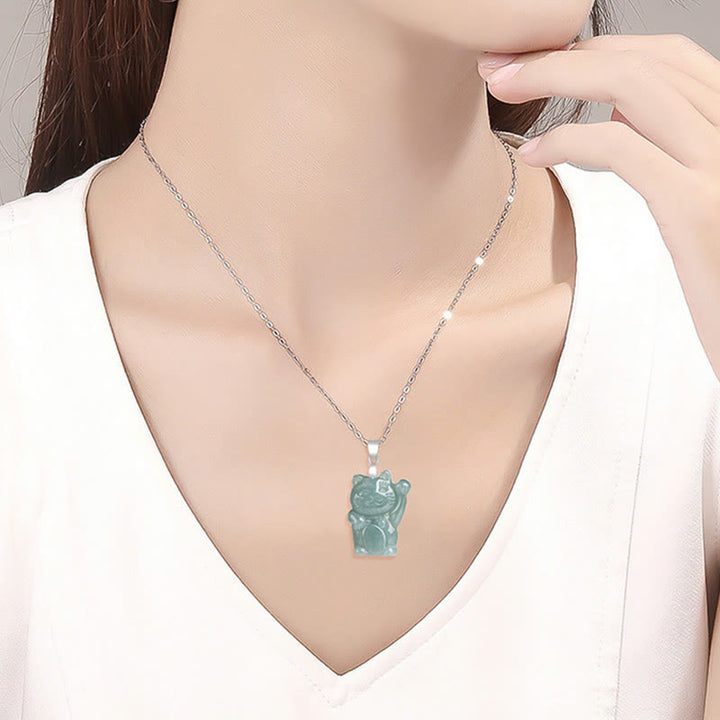 Buddha Stones 925スターリングシルバー 天然翡翠 幸運の猫 豊穣のネックレスペンダント - image 8
