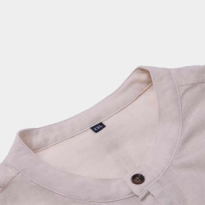 Buddha Stonesメンズ 夏 無地 半袖 ハーフボタン コットンリネン シャツ - image 21