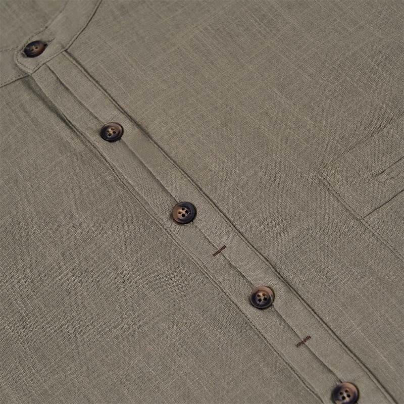 Buddha Stonesメンズ 夏 無地 半袖 ハーフボタン コットンリネン シャツ - image 9