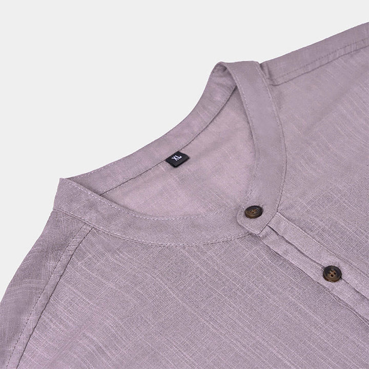 Buddha Stonesメンズ 夏 無地 半袖 ハーフボタン コットンリネン シャツ - image 15