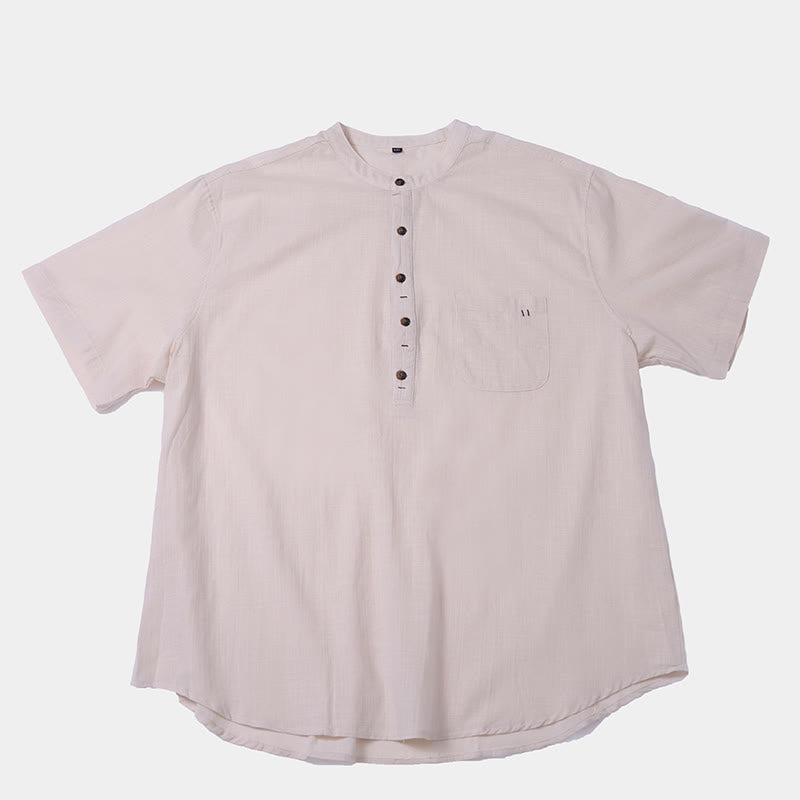 Buddha Stonesメンズ 夏 無地 半袖 ハーフボタン コットンリネン シャツ - image 20