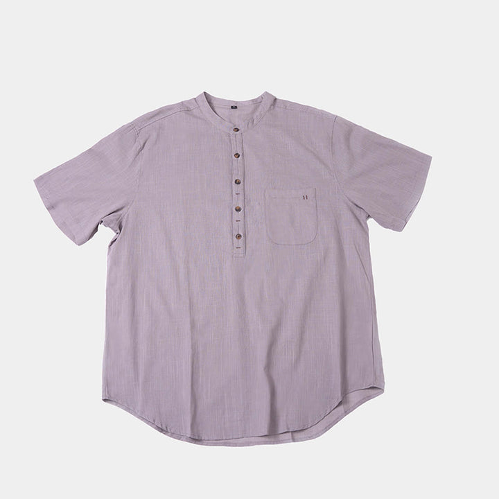 Buddha Stonesメンズ 夏 無地 半袖 ハーフボタン コットンリネン シャツ - image 14