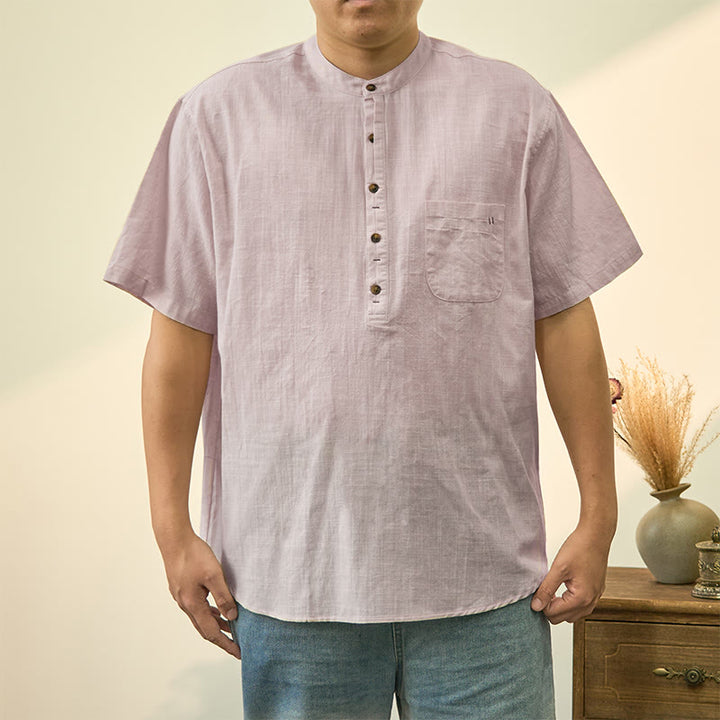 Buddha Stonesメンズ 夏 無地 半袖 ハーフボタン コットンリネン シャツ - リネン - US/UK/AU40、 EU50 (2XL) - image 19