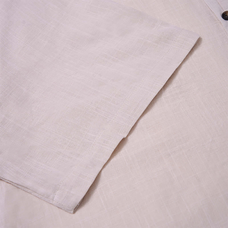 Buddha Stonesメンズ 夏 無地 半袖 ハーフボタン コットンリネン シャツ - image 24