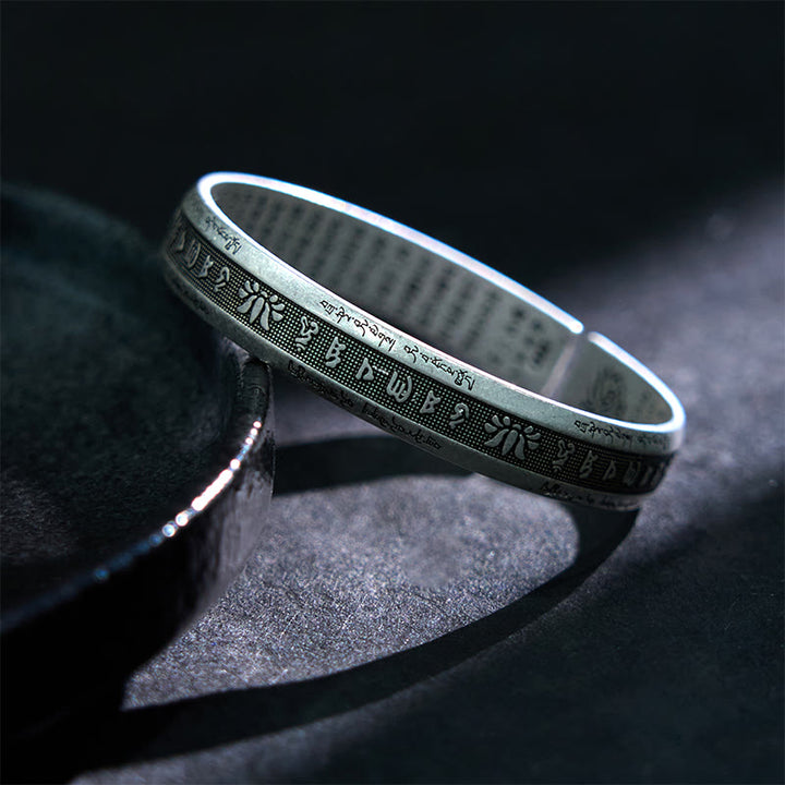 Buddha Stonesオーム・マニ・パドメ・フム般若心経 マントラ 蓮華座 平和瞑想 カフブレスレット バングル