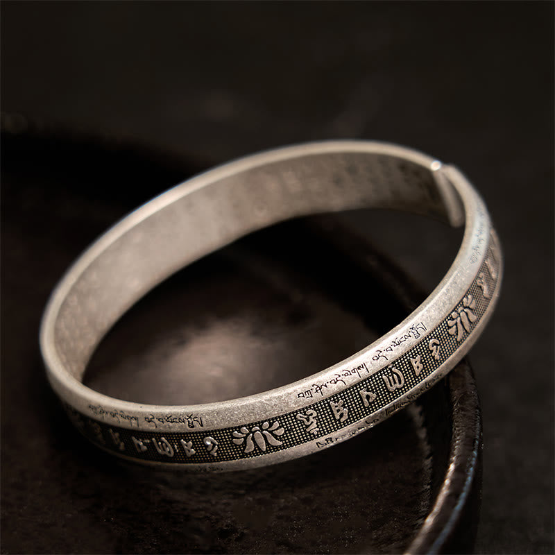 Buddha Stonesオーム・マニ・パドメ・フム般若心経 マントラ 蓮華座 平和瞑想 カフブレスレット バングル