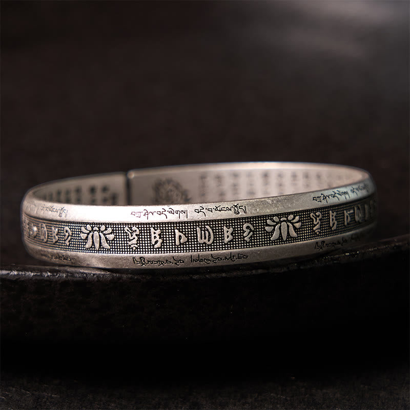 Buddha Stonesオーム・マニ・パドメ・フム般若心経 マントラ 蓮華座 平和瞑想 カフブレスレット バングル