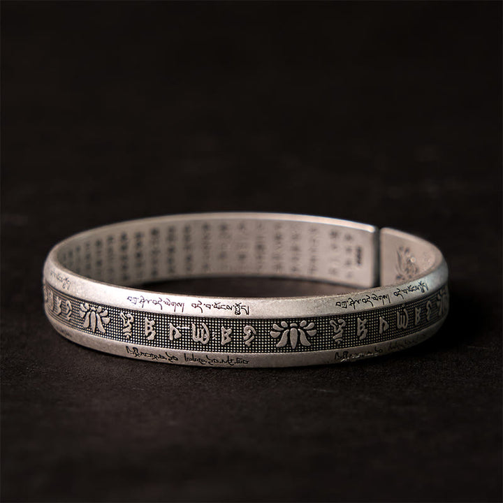 Buddha Stonesオーム・マニ・パドメ・フム般若心経 マントラ 蓮華座 平和瞑想 カフブレスレット バングル