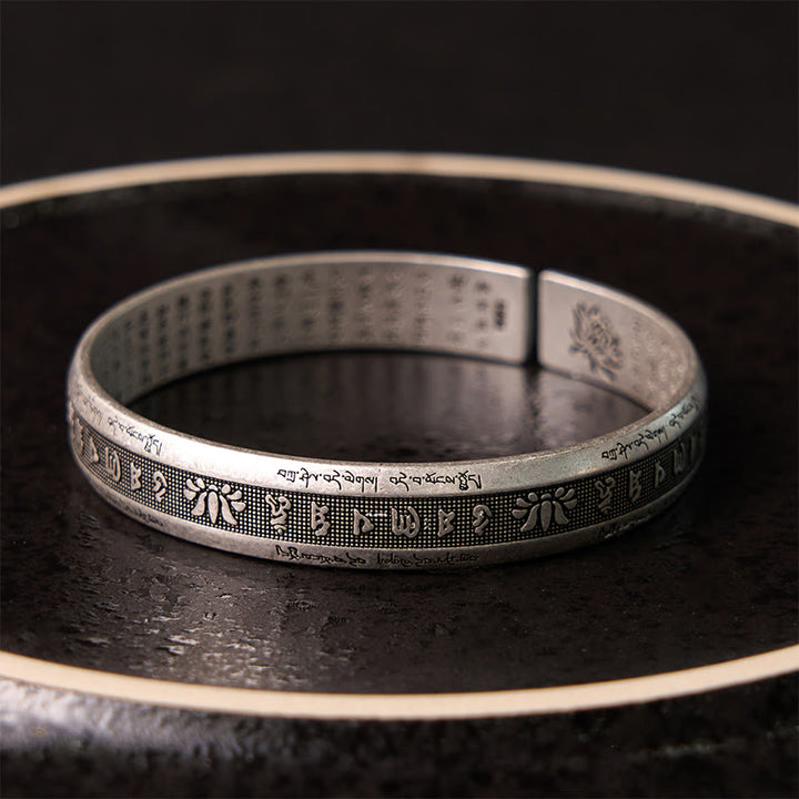 Buddha Stonesオーム・マニ・パドメ・フム般若心経 マントラ 蓮華座 平和瞑想 カフブレスレット バングル