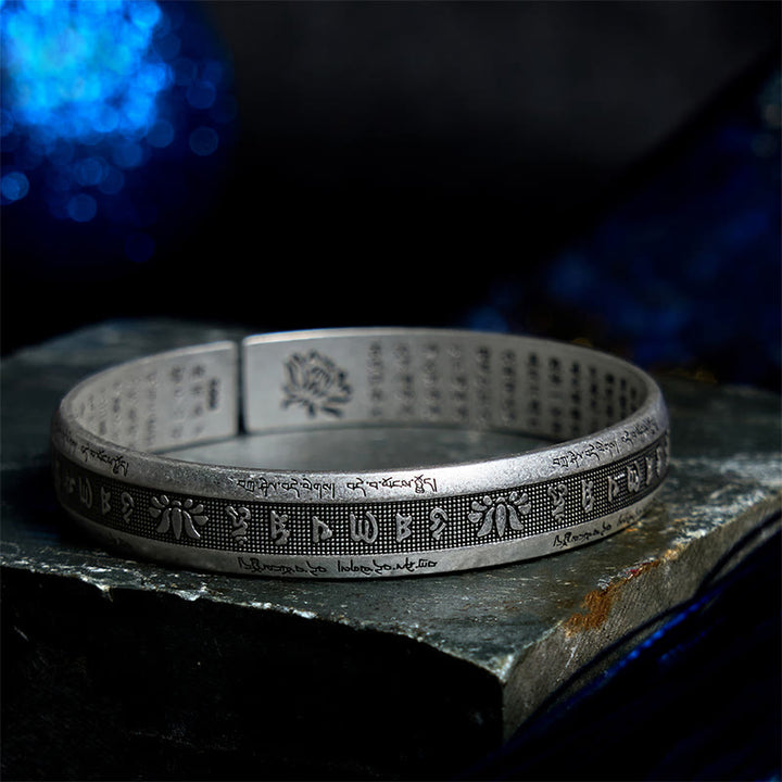 Buddha Stonesオーム・マニ・パドメ・フム般若心経 マントラ 蓮華座 平和瞑想 カフブレスレット バングル