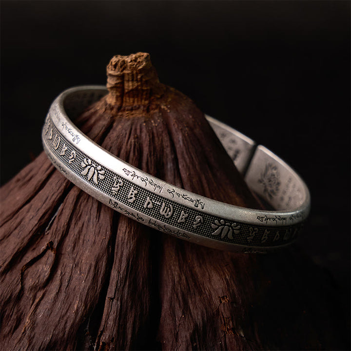 Buddha Stonesオーム・マニ・パドメ・フム般若心経 マントラ 蓮華座 平和瞑想 カフブレスレット バングル