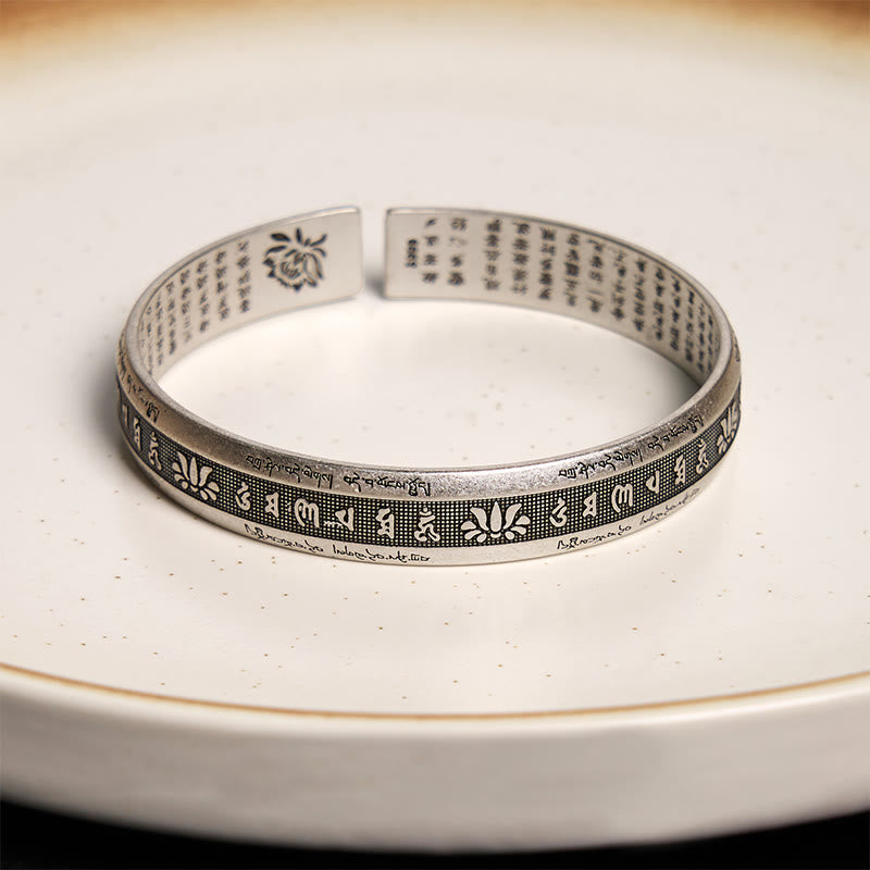 Buddha Stonesオーム・マニ・パドメ・フム般若心経 マントラ 蓮華座 平和瞑想 カフブレスレット バングル