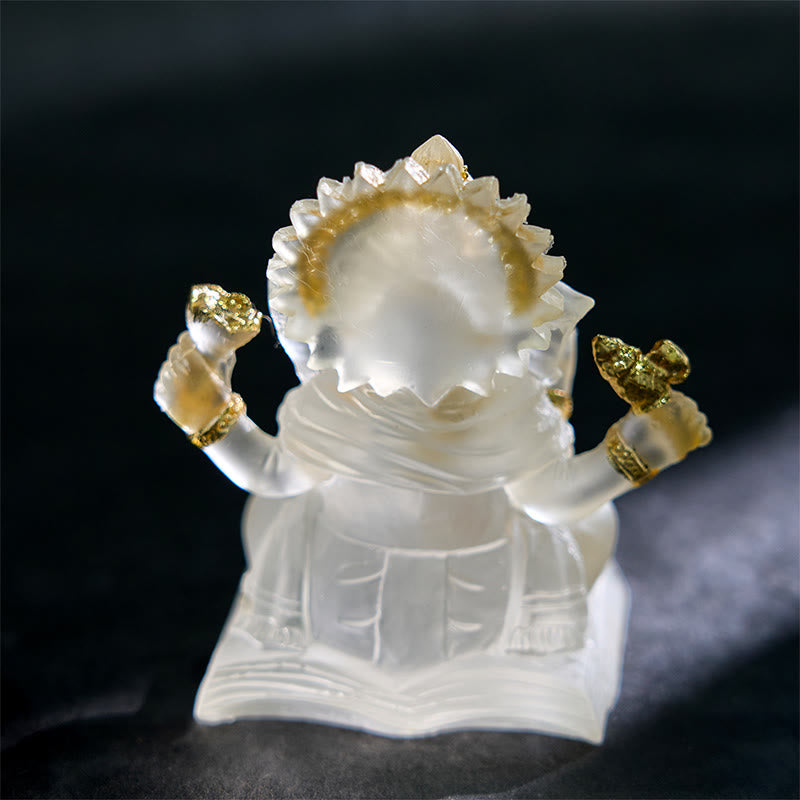 Buddha Stones透明ホワイト ガネーシャ ガンパティ 象像 守護 家庭用樹脂製装飾