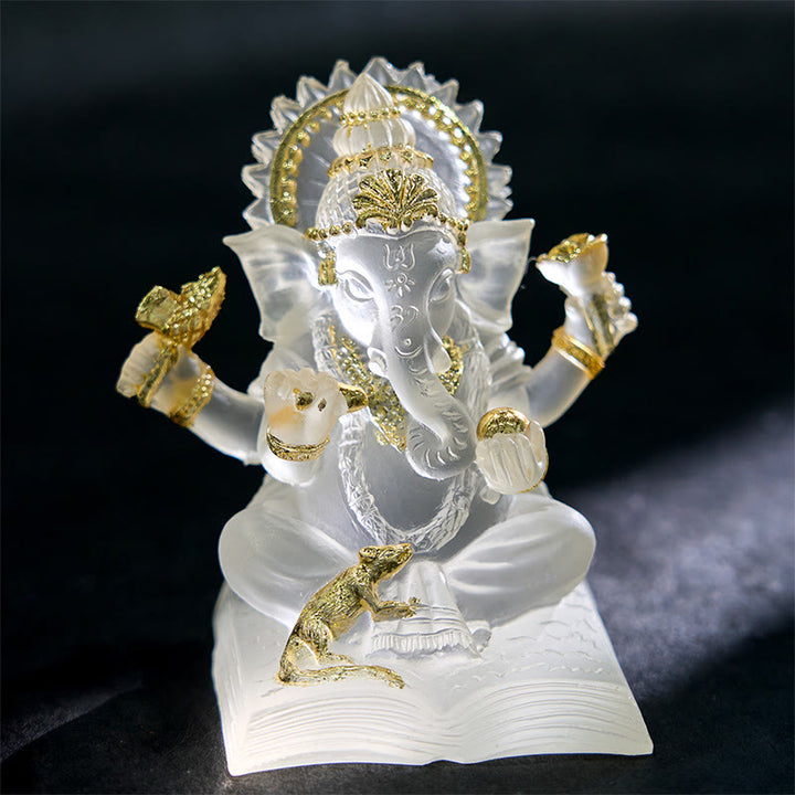 Buddha Stones透明ホワイト ガネーシャ ガンパティ 象像 守護 家庭用樹脂製装飾