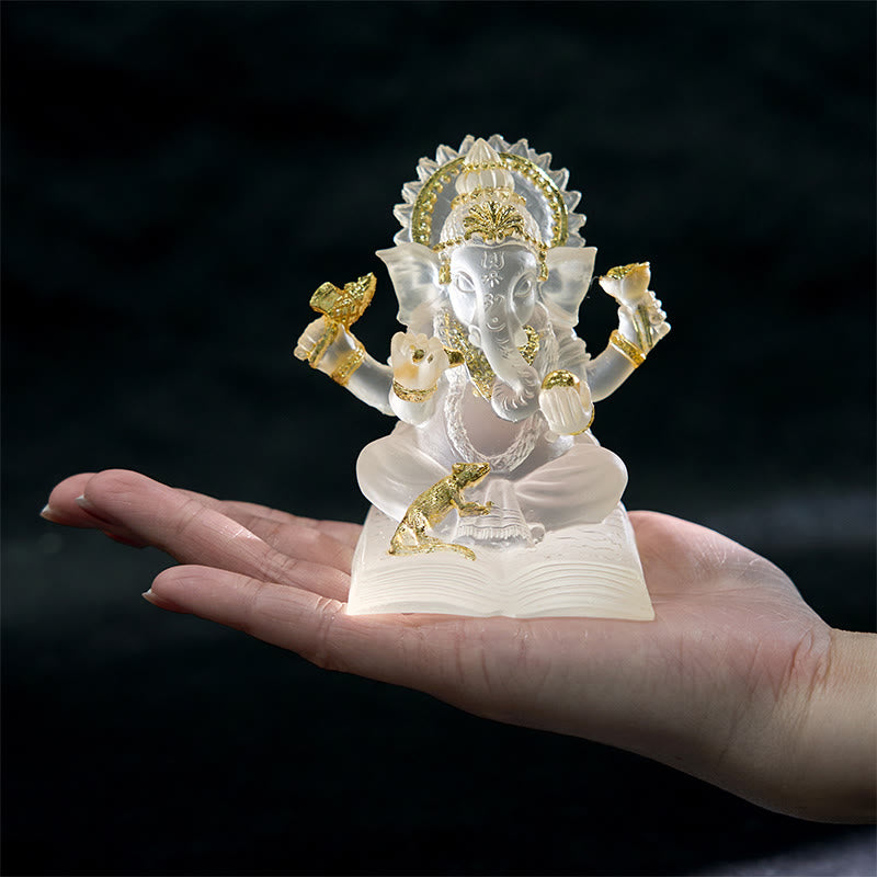 Buddha Stones透明ホワイト ガネーシャ ガンパティ 象像 守護 家庭用樹脂製装飾