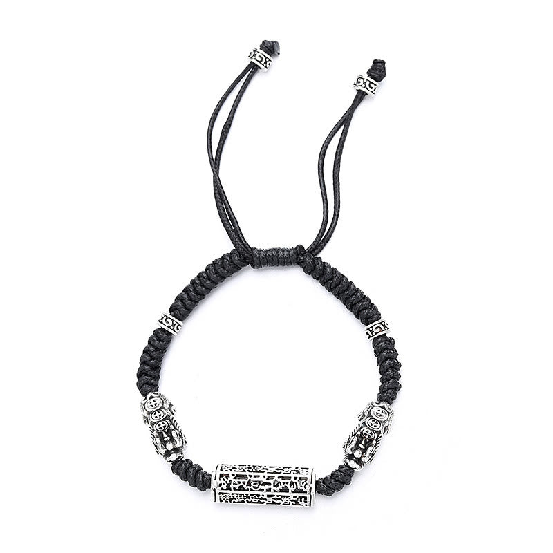 Buddha Stonesチベット黒紐 銅製オーム・マニ・パドメ・フムPiXiu編み込みブレスレット