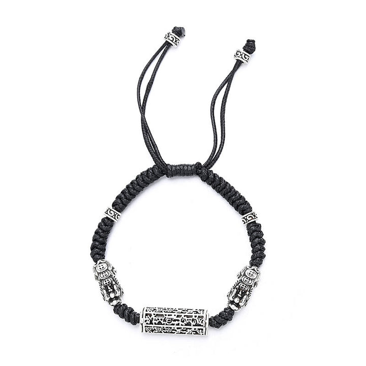 Buddha Stonesチベット黒紐 銅製オーム・マニ・パドメ・フムPiXiu編み込みブレスレット