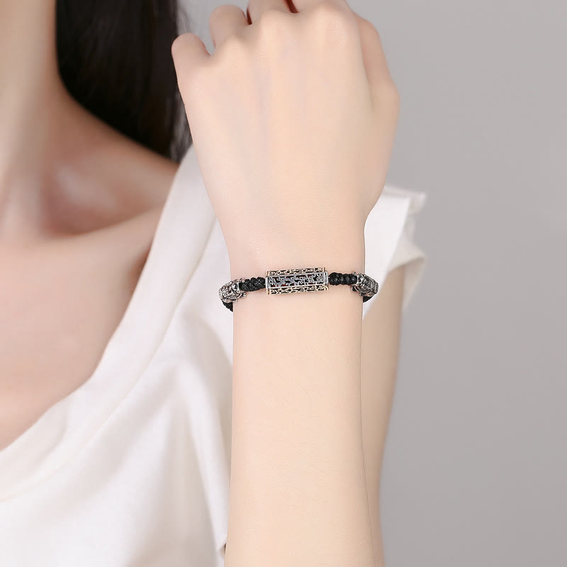 Buddha Stonesチベット黒紐 銅製オーム・マニ・パドメ・フムPiXiu編み込みブレスレット