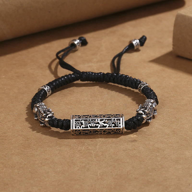 Buddha Stonesチベット黒紐 銅製オーム・マニ・パドメ・フムPiXiu編み込みブレスレット