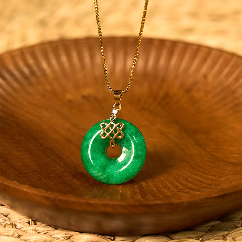 Buddha Stones天然シアン翡翠平和バックル中国結び成功ネックレスペンダント