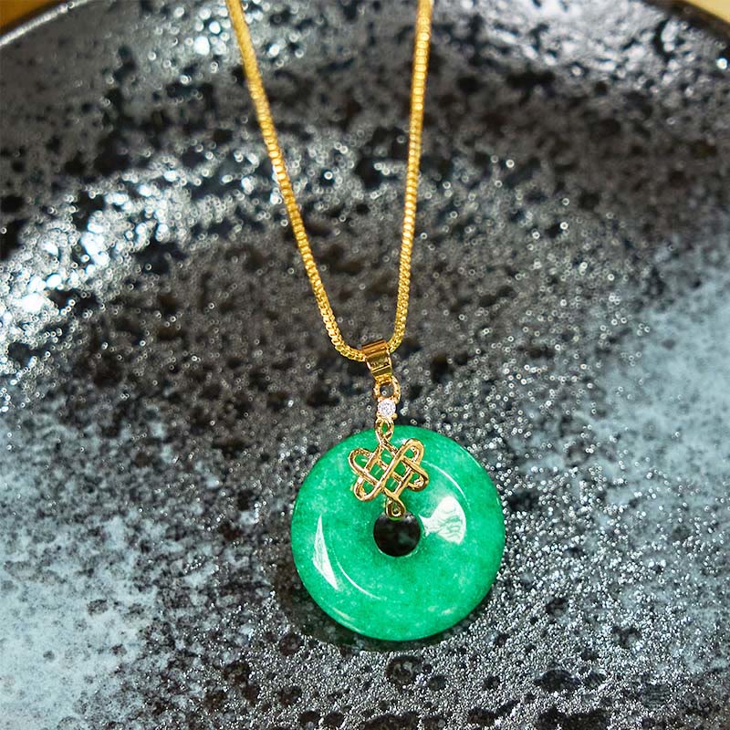 Buddha Stones天然シアン翡翠平和バックル中国結び成功ネックレスペンダント