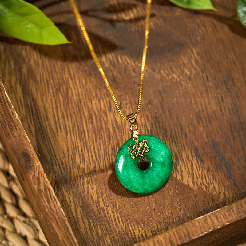 Buddha Stones天然シアン翡翠平和バックル中国結び成功ネックレスペンダント