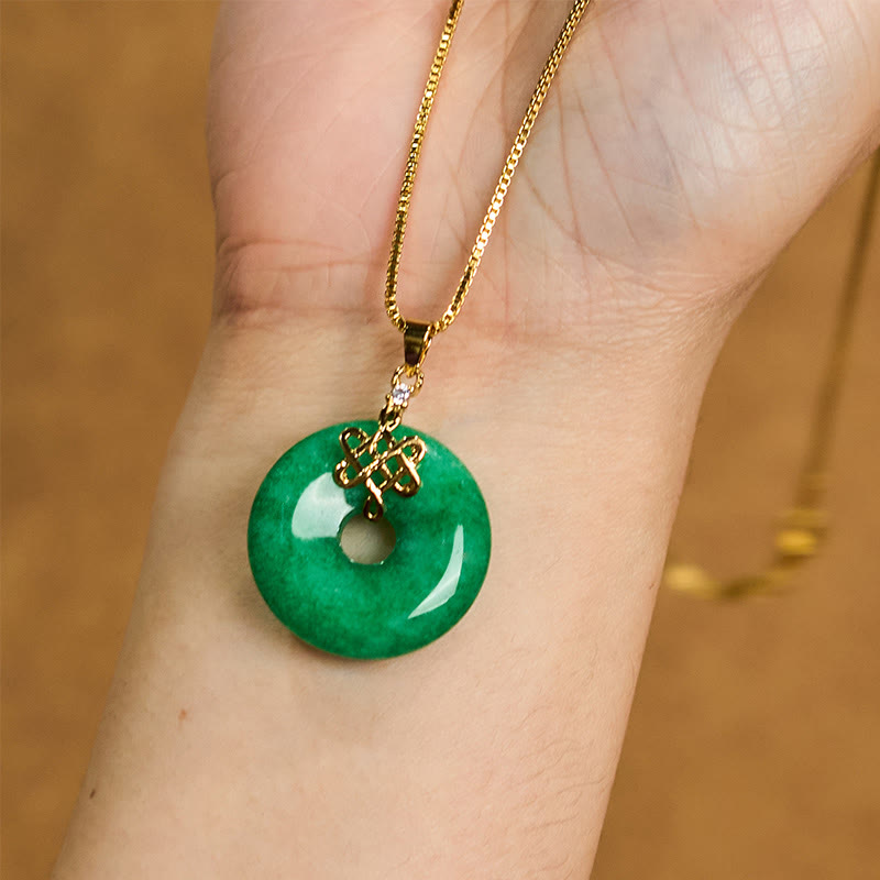 Buddha Stones天然シアン翡翠平和バックル中国結び成功ネックレスペンダント