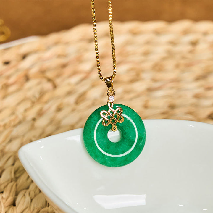 Buddha Stones天然シアン翡翠平和バックル中国結び成功ネックレスペンダント