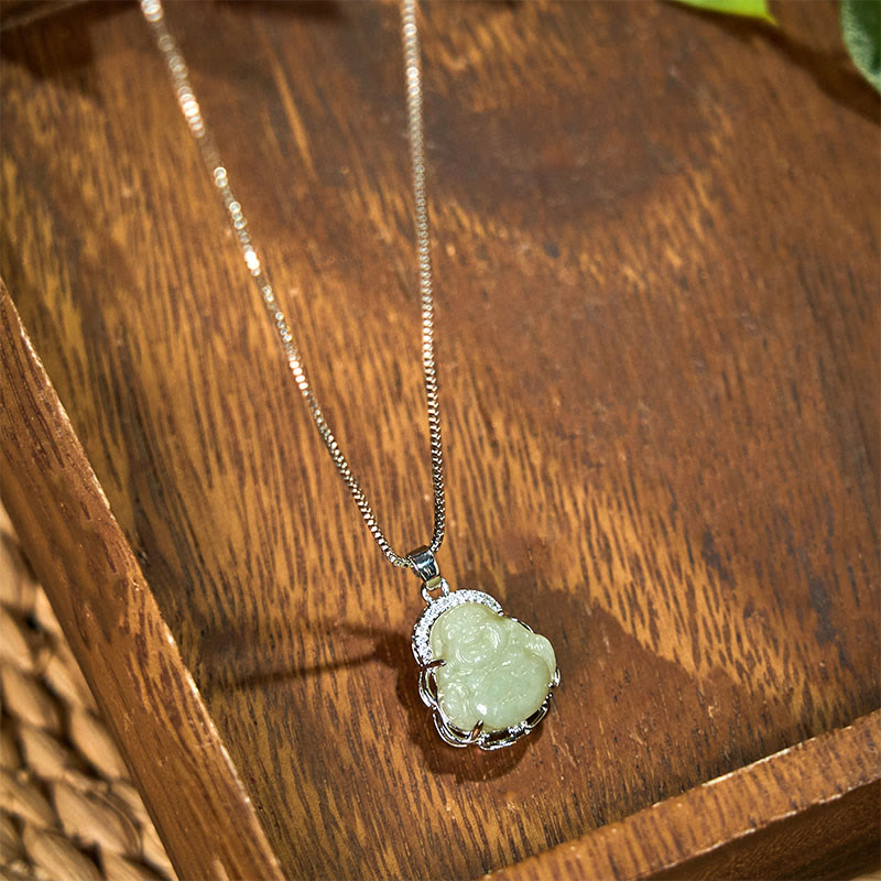 Buddha Stones天然和田翡翠 笑い仏 豊穣のネックレスペンダント - image 2