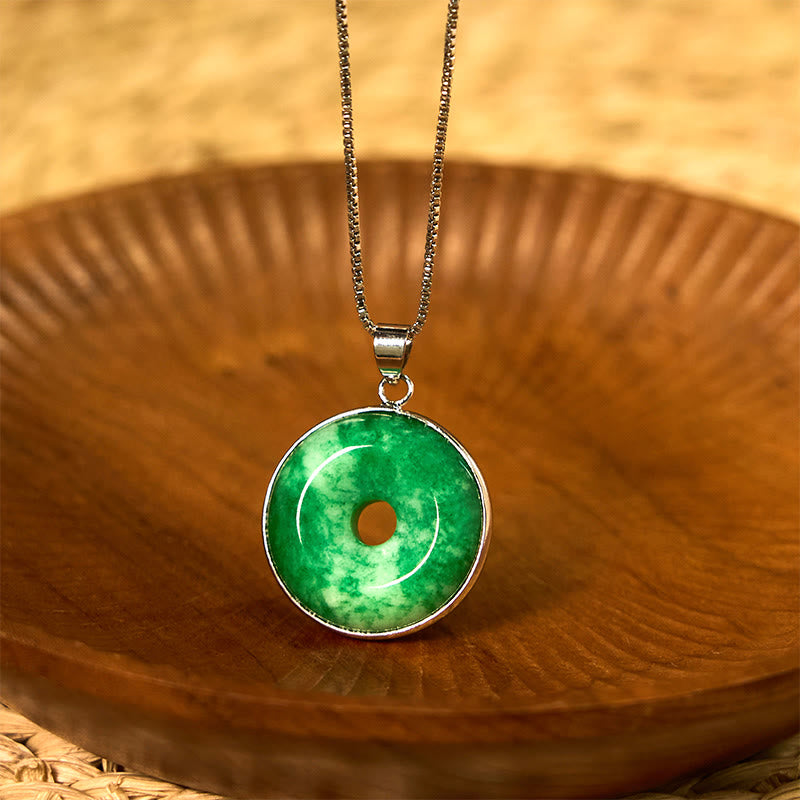 Buddha Stones天然 シアン 翡翠 平和バックル ヒーリング 幸運 ネックレス ペンダント