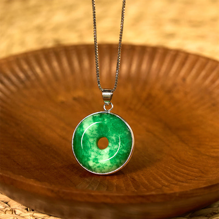 Buddha Stones天然 シアン 翡翠 平和バックル ヒーリング 幸運 ネックレス ペンダント