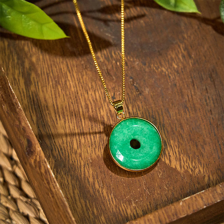 Buddha Stones天然 シアン 翡翠 平和バックル ヒーリング 幸運 ネックレス ペンダント