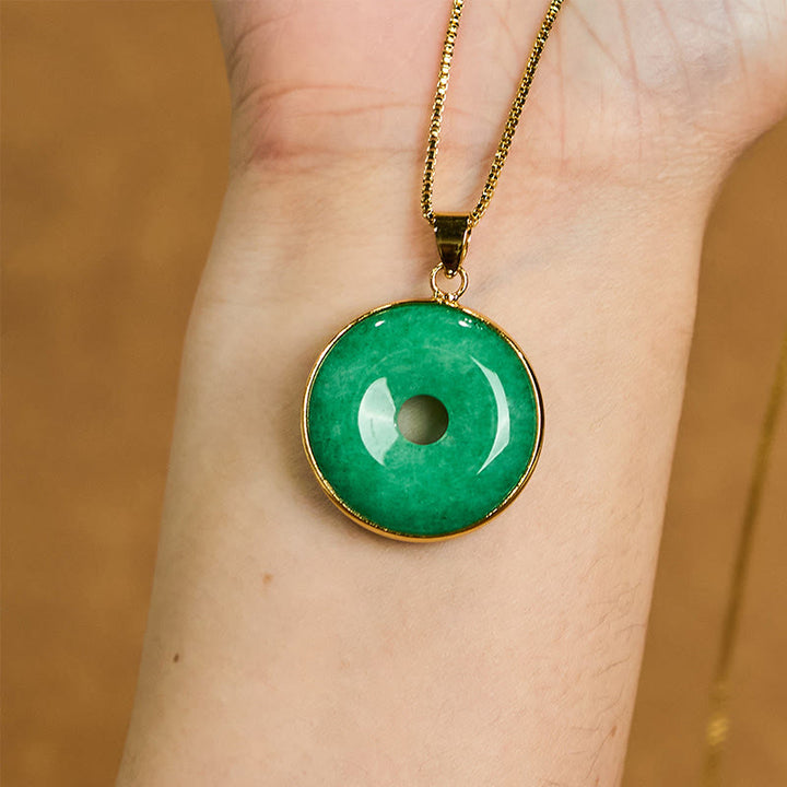 Buddha Stones天然 シアン 翡翠 平和バックル ヒーリング 幸運 ネックレス ペンダント