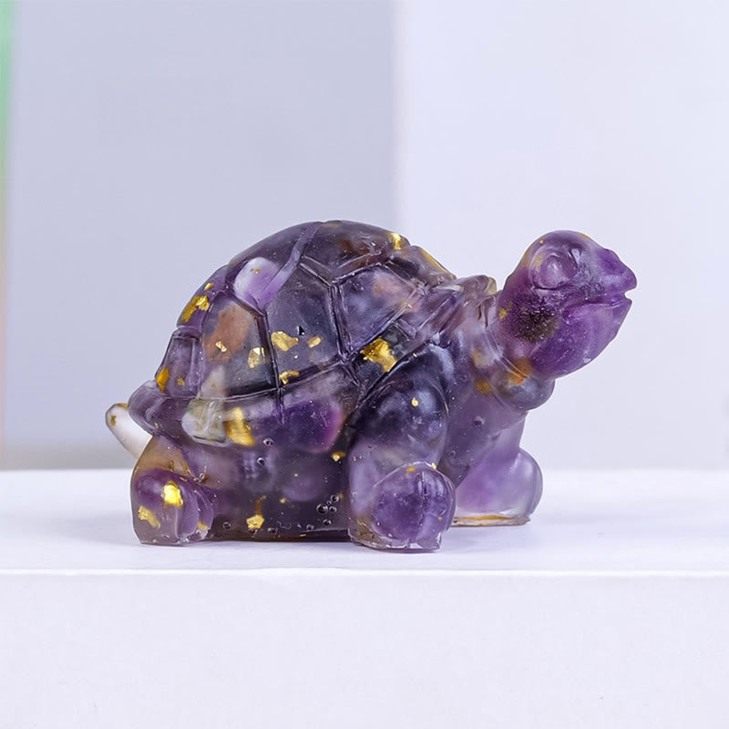 Buddha Stones ドリップ樹脂加工 天然水晶砂利使用 小亀のインテリア装飾像 - アメジスト - image 2