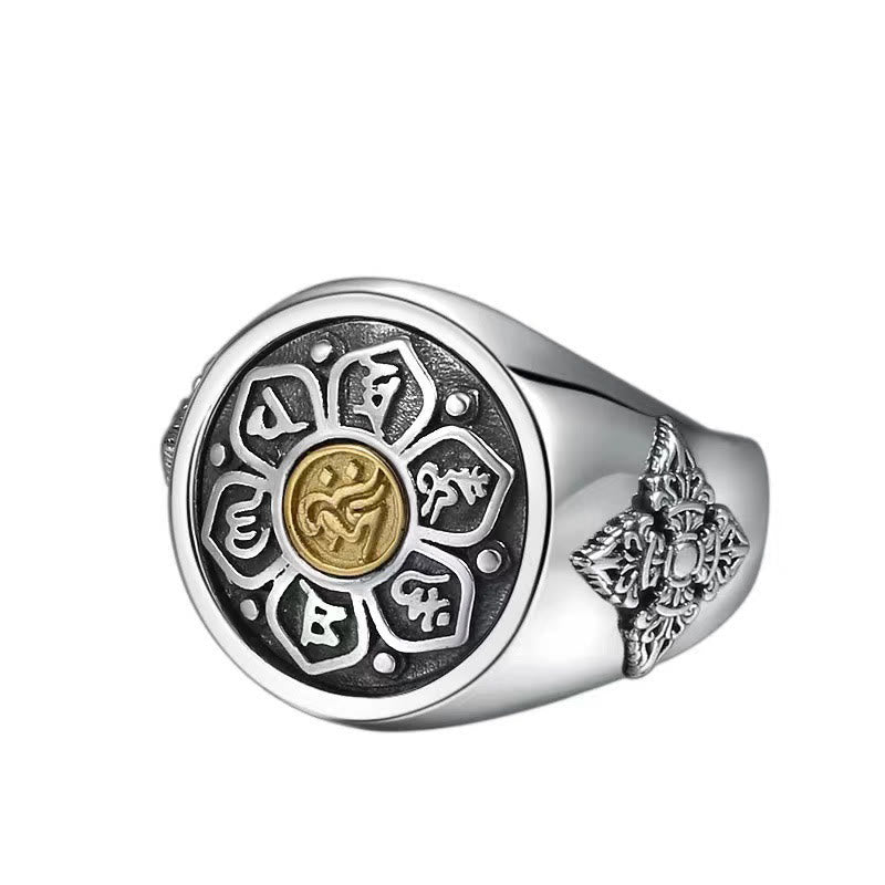 Buddha Stonesチベットオーム・マニ・パドメ・フムヴァジュラ柄 銅製 フォーカス 回転リング