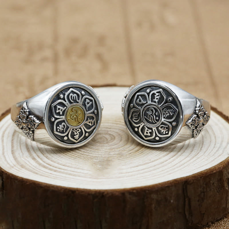 Buddha Stonesチベットオーム・マニ・パドメ・フムヴァジュラ柄 銅製 フォーカス 回転リング