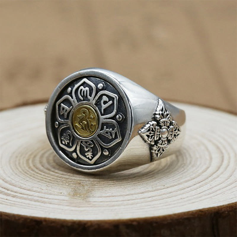 Buddha Stonesチベットオーム・マニ・パドメ・フムヴァジュラ柄 銅製 フォーカス 回転リング