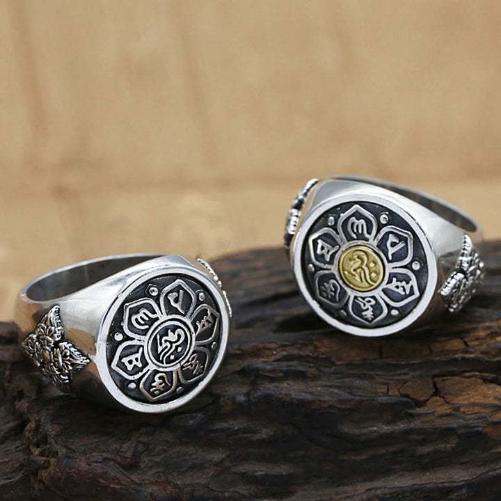 Buddha Stonesチベットオーム・マニ・パドメ・フムヴァジュラ柄 銅製 フォーカス 回転リング