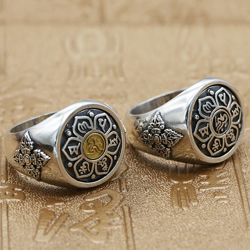 Buddha Stonesチベットオーム・マニ・パドメ・フムヴァジュラ柄 銅製 フォーカス 回転リング