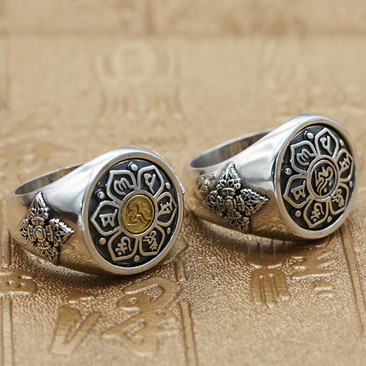 Buddha Stonesチベットオーム・マニ・パドメ・フムヴァジュラ柄 銅製 フォーカス 回転リング