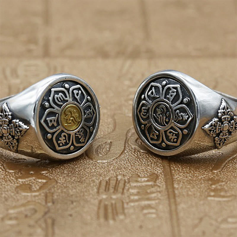 Buddha Stonesチベットオーム・マニ・パドメ・フムヴァジュラ柄 銅製 フォーカス 回転リング