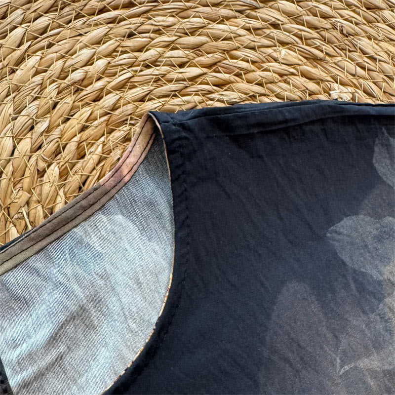 Buddha Stonesカジュアルゆったりプリント花葉レディースクルーネックデザイン半袖ポリエステルTシャツ