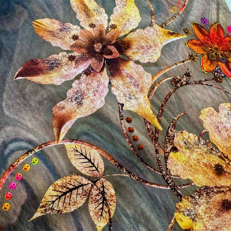 Buddha Stonesカジュアルゆったりプリント花葉レディースクルーネックデザイン半袖ポリエステルTシャツ