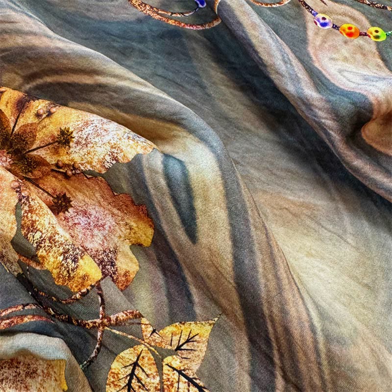 Buddha Stonesカジュアルゆったりプリント花葉レディースクルーネックデザイン半袖ポリエステルTシャツ