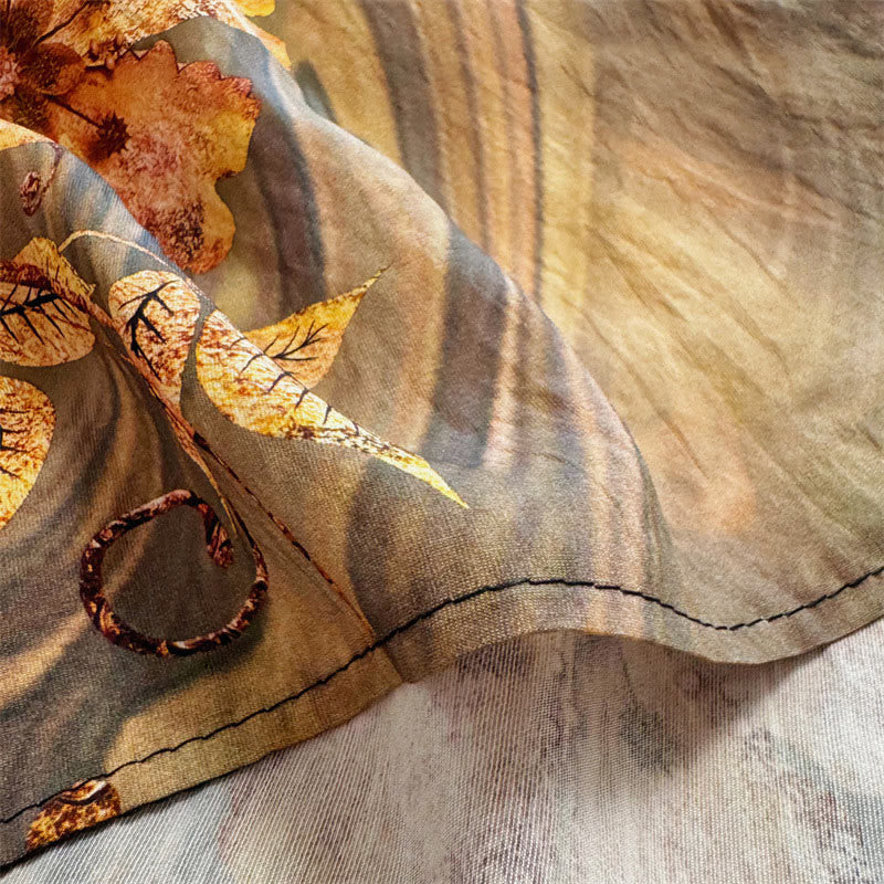 Buddha Stonesカジュアルゆったりプリント花葉レディースクルーネックデザイン半袖ポリエステルTシャツ