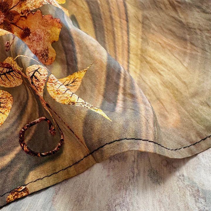 Buddha Stonesカジュアルゆったりプリント花葉レディースクルーネックデザイン半袖ポリエステルTシャツ