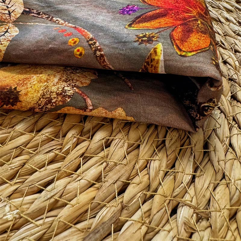 Buddha Stonesカジュアルゆったりプリント花葉レディースクルーネックデザイン半袖ポリエステルTシャツ