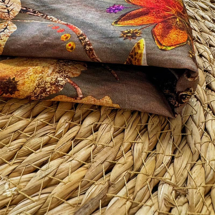 Buddha Stonesカジュアルゆったりプリント花葉レディースクルーネックデザイン半袖ポリエステルTシャツ