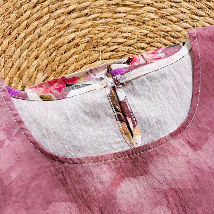 Buddha Stonesカジュアルプリント様々な花びらダリア牡丹レディースクルーネックデザイン半袖ポリエステルTシャツ